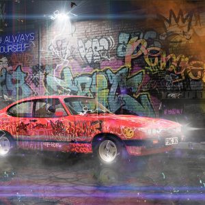 Ford Capri limited edition Fine Art Giclée print by Neil Pengelly celebrating the iconic classic car and British motoring culture.