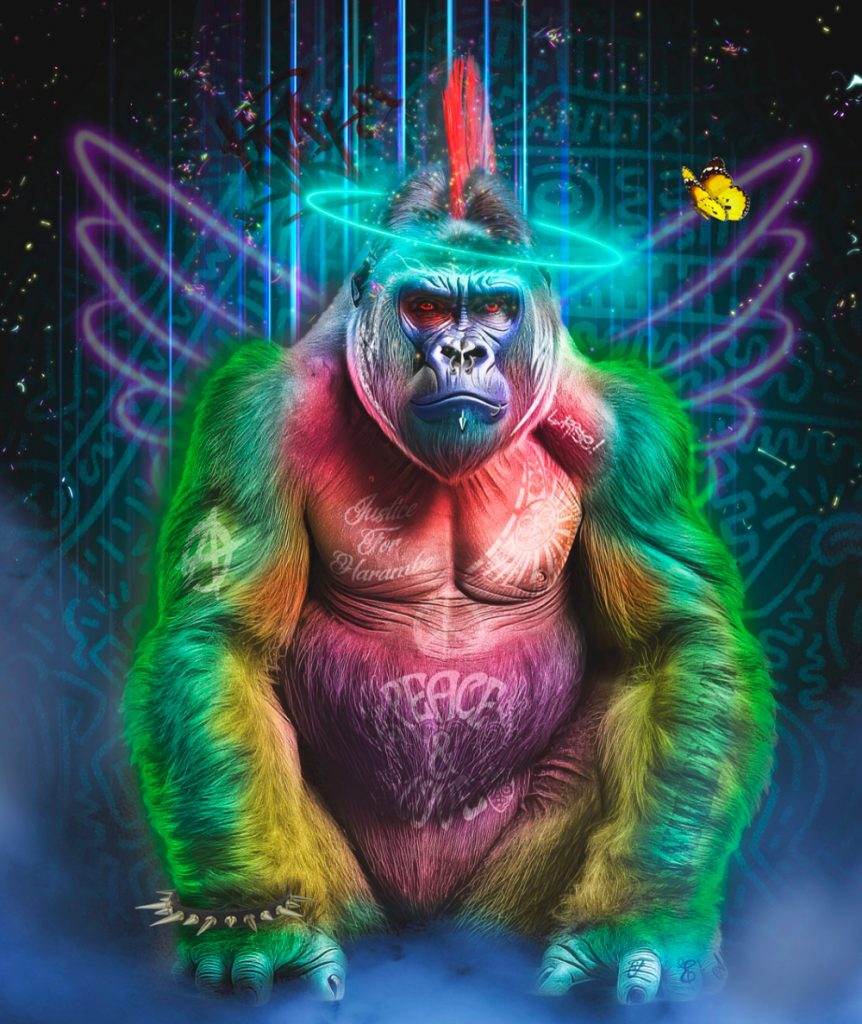 Urban Gorilla limited edition contemporary wildlife Fine Art Giclée print by Neil Pengelly inspired by strength, character and urban art.