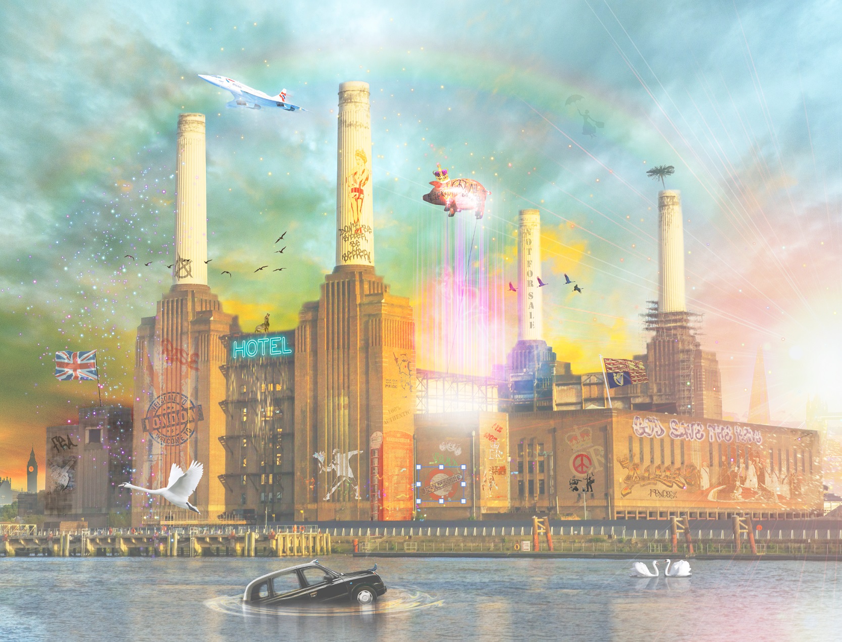 Battersea limited edition Fine Art Giclée print by Neil Pengelly celebrating London's iconic Battersea Power Station with contemporary urban storytelling.