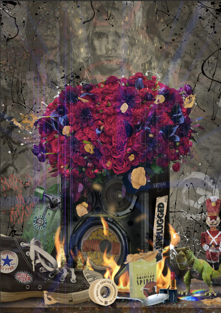 Seattle Bouquet limited edition Fine Art Giclée print by Neil Pengelly celebrating Seattle's grunge music scene through contemporary floral artwork.